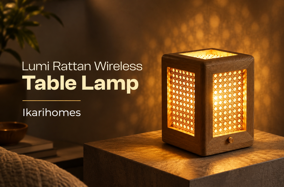 Lumi Rattan Wireless Table Lamp | ikarihomes
