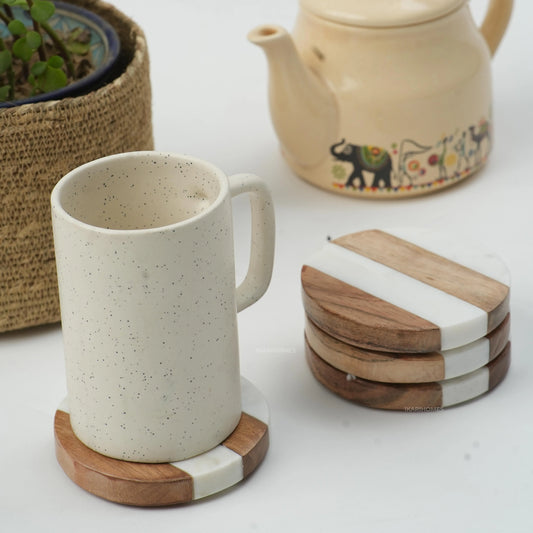 Boho Terra Duo Round Marble & Wood Coasters, Set of 4