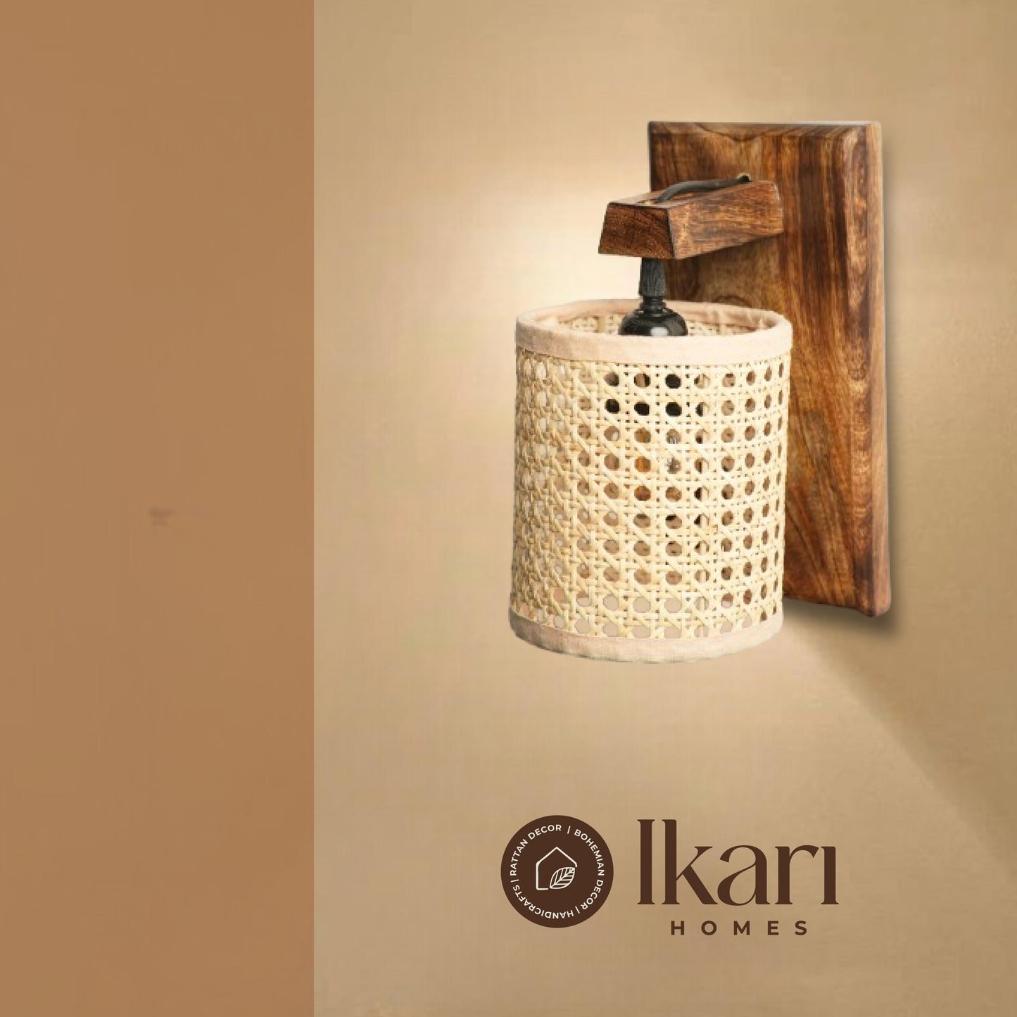 Rustic Rattan Wall Lamp – Geometric Elegance, Boho Glow