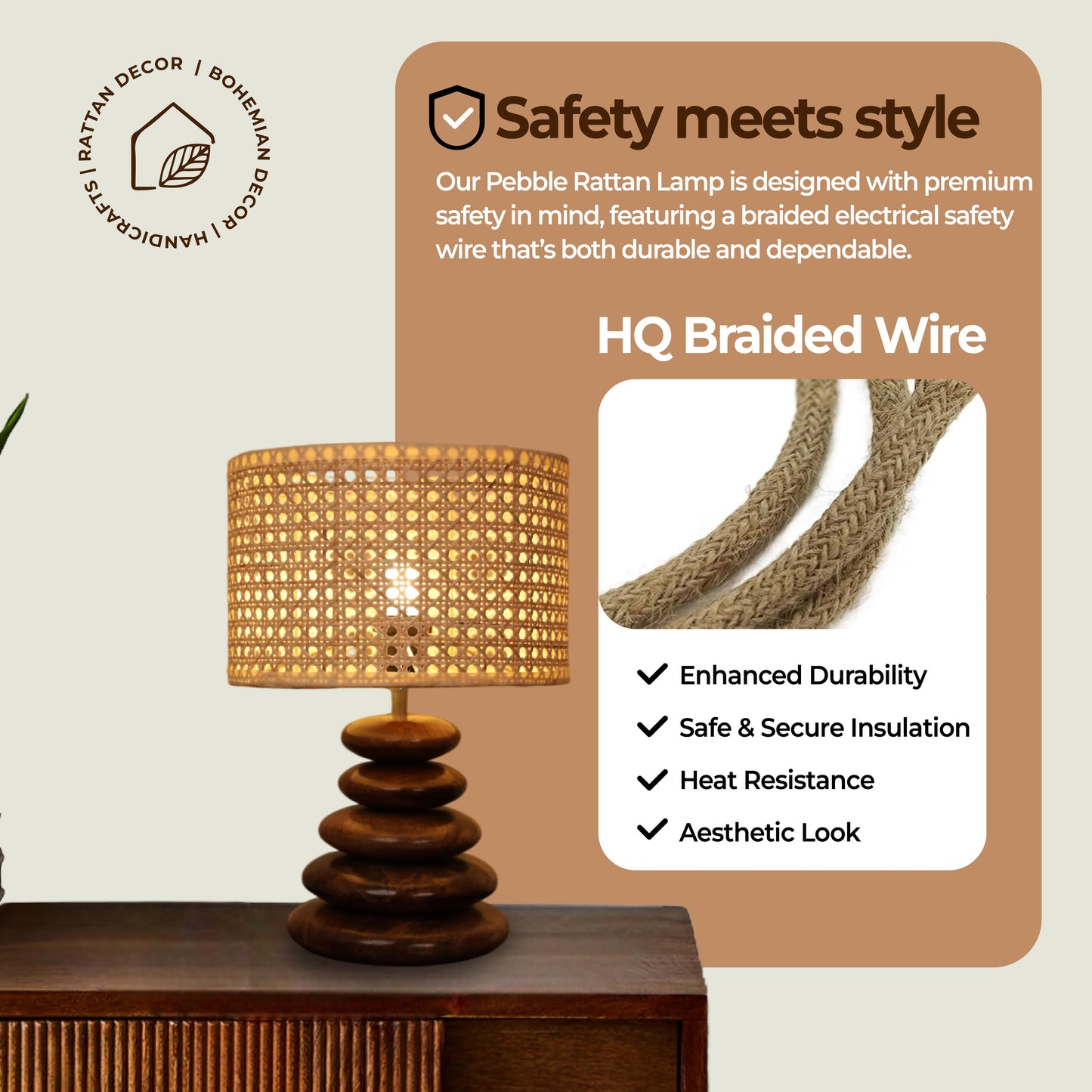 Rattan Pebble Lamp - Crafted for Calm.