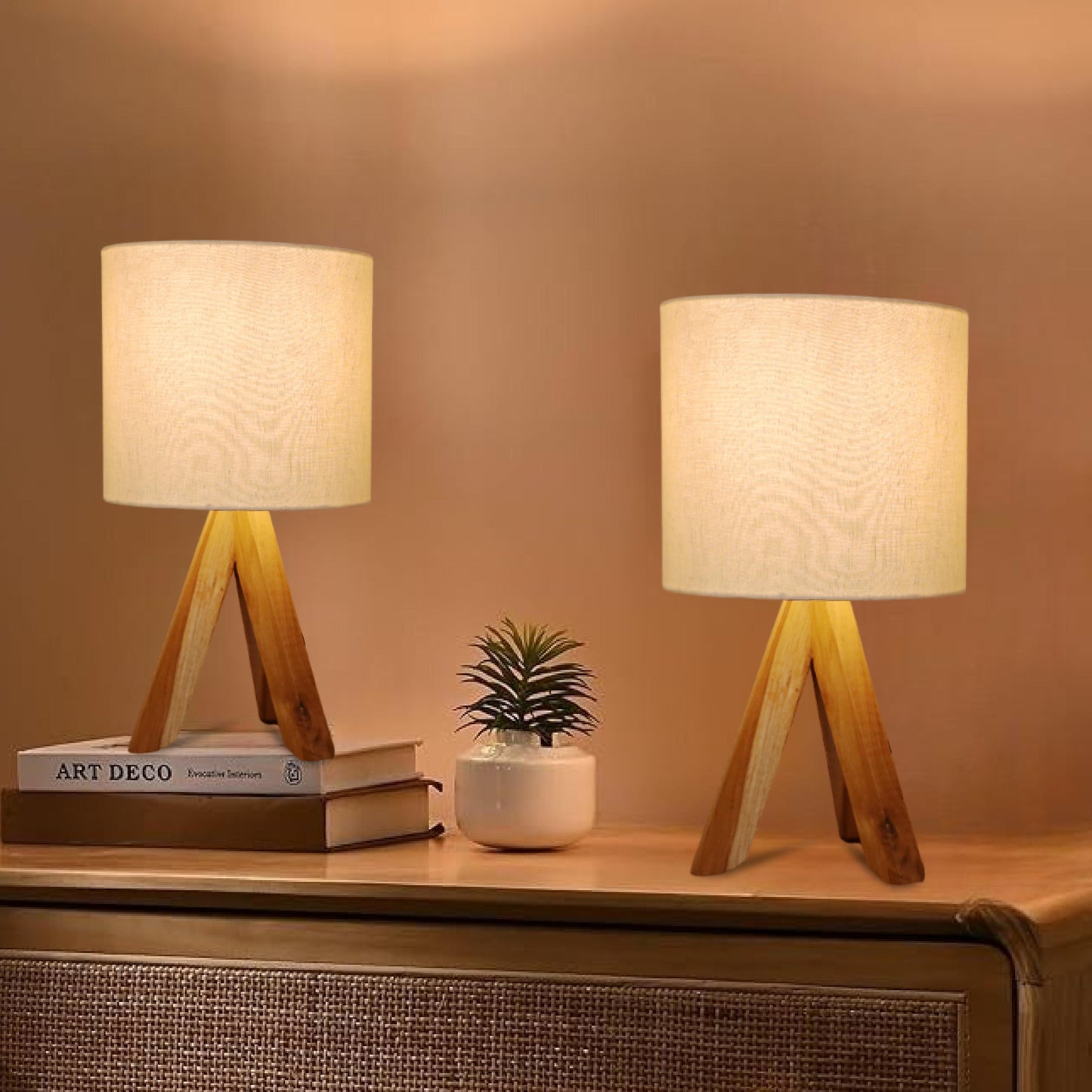 Modern Wooden Tripod Table Lamp – Artisanal Elegance with a Rustic Touch