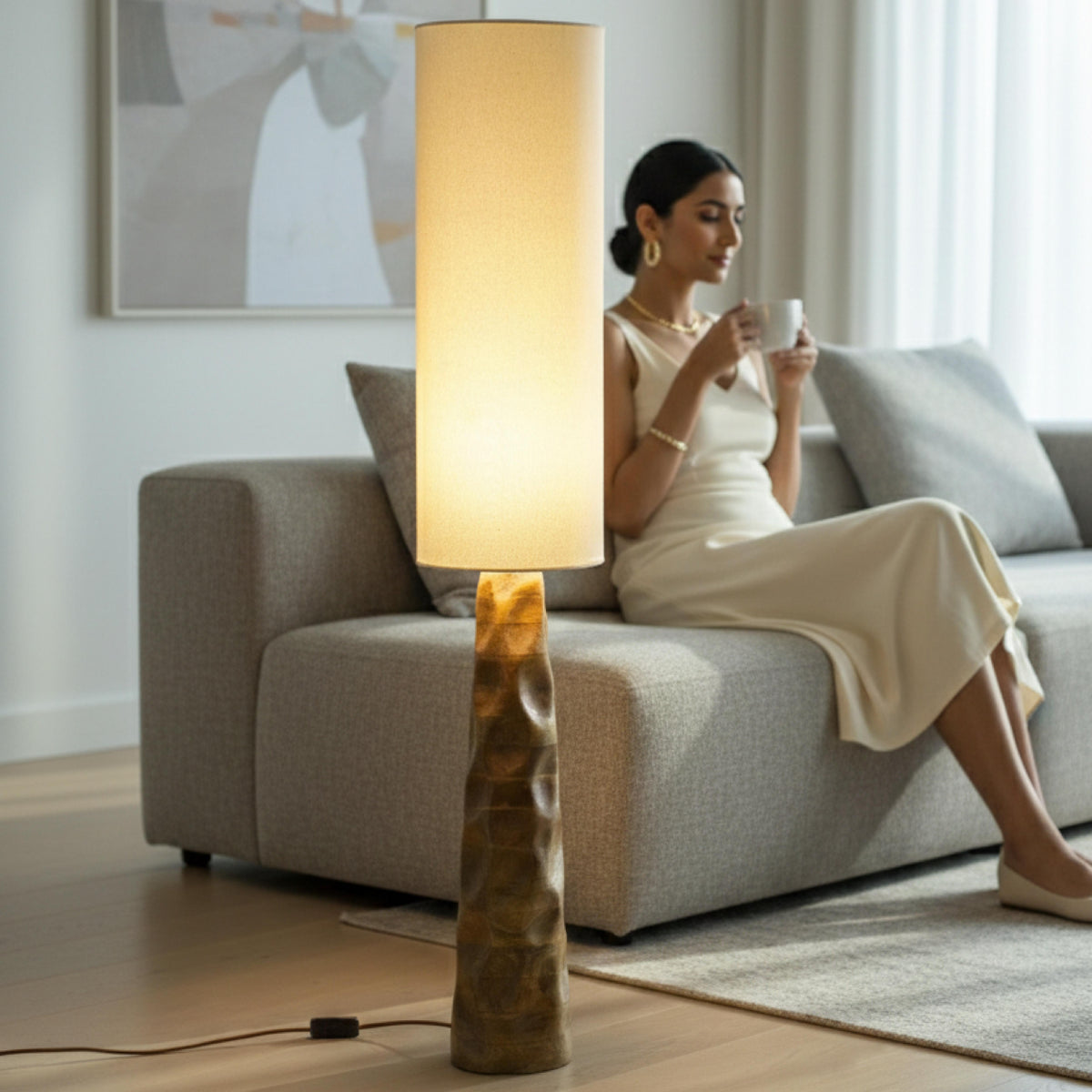 Arco Carved Floor Lamp - A Statement of Sculpted Warmth