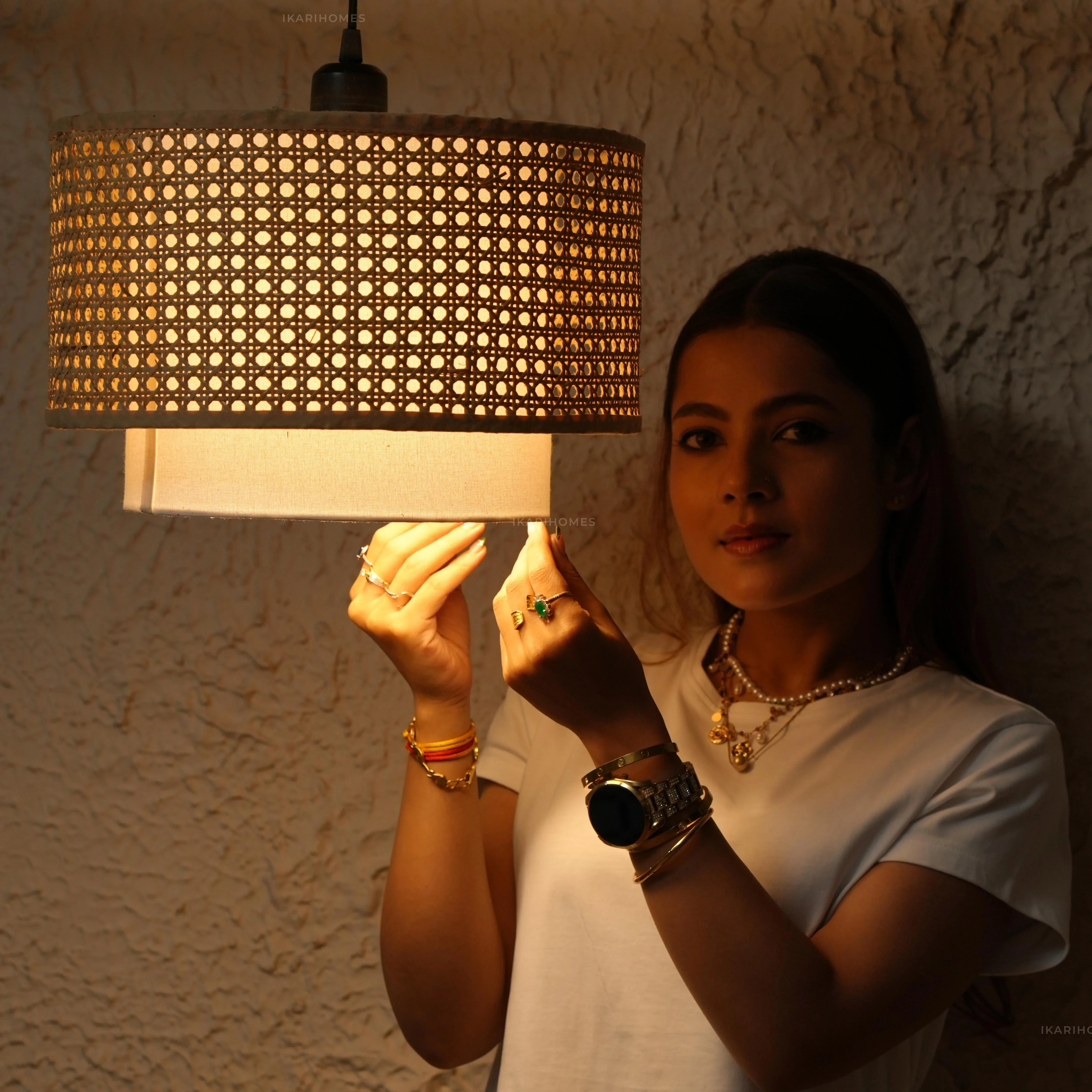 Hexa Duo Rattan Hanging Lamp (Big Size - 14 Inch)