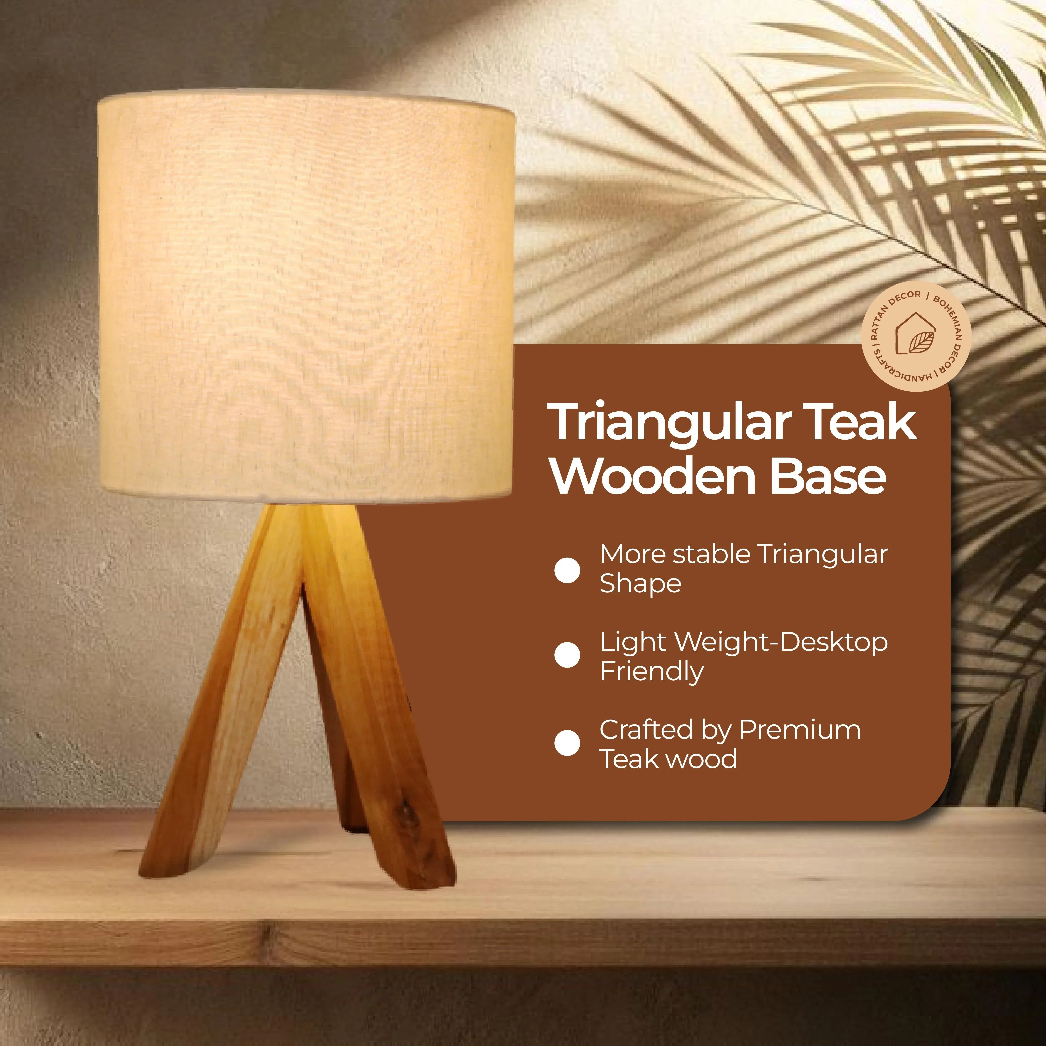 Wood Tripod Table Lamp – Modern Rustic Teak Bedside