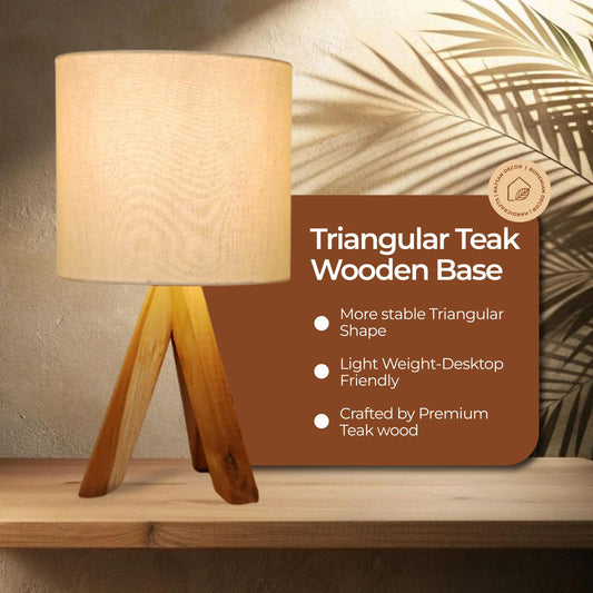Modern Wooden Tripod Table Lamp – Artisanal Elegance with a Rustic Touch