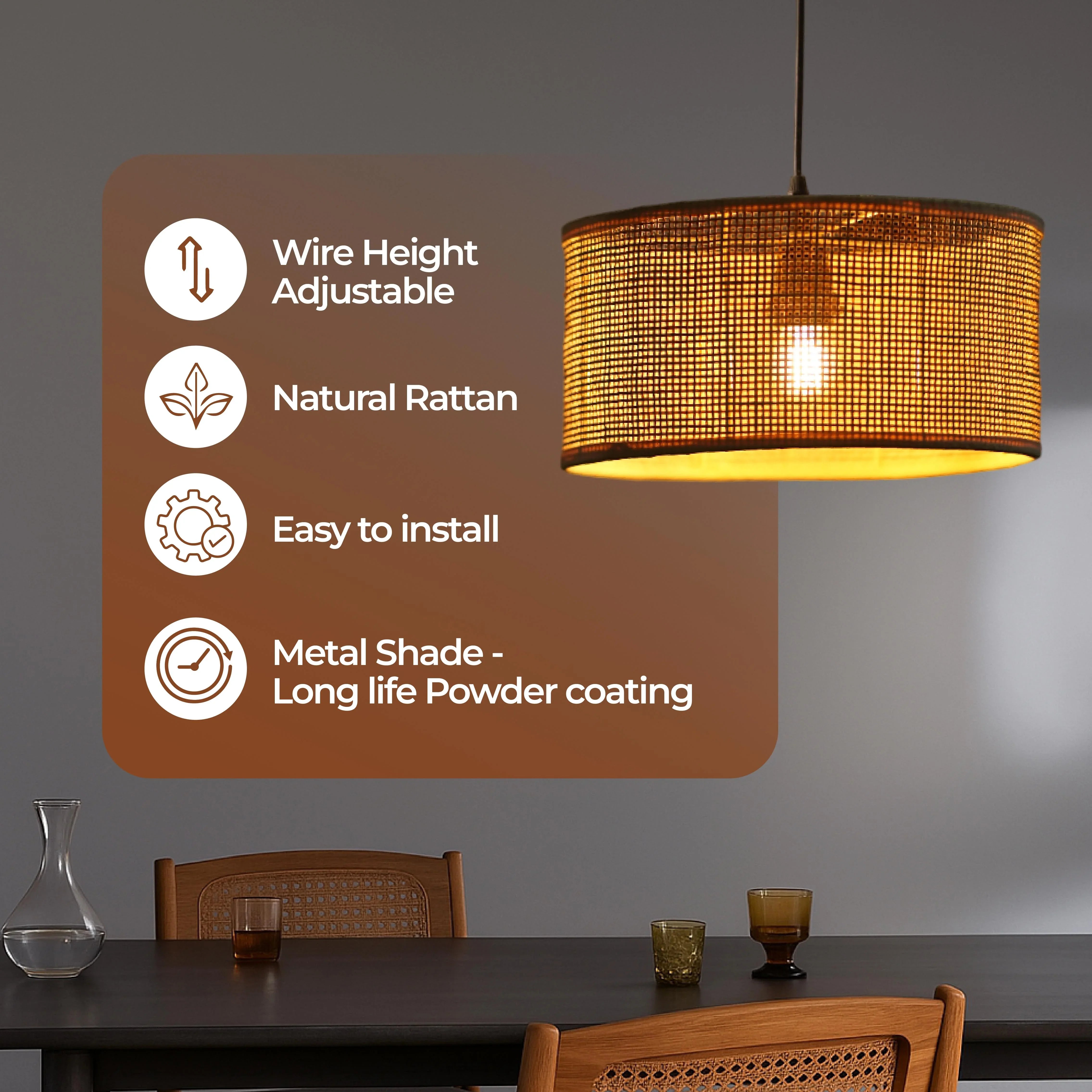 Rattan pendant Lamp shade - 12 inch