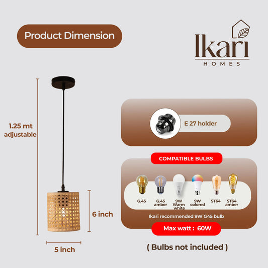 Rattan Crown Hanging Lamp – Woven Elegance