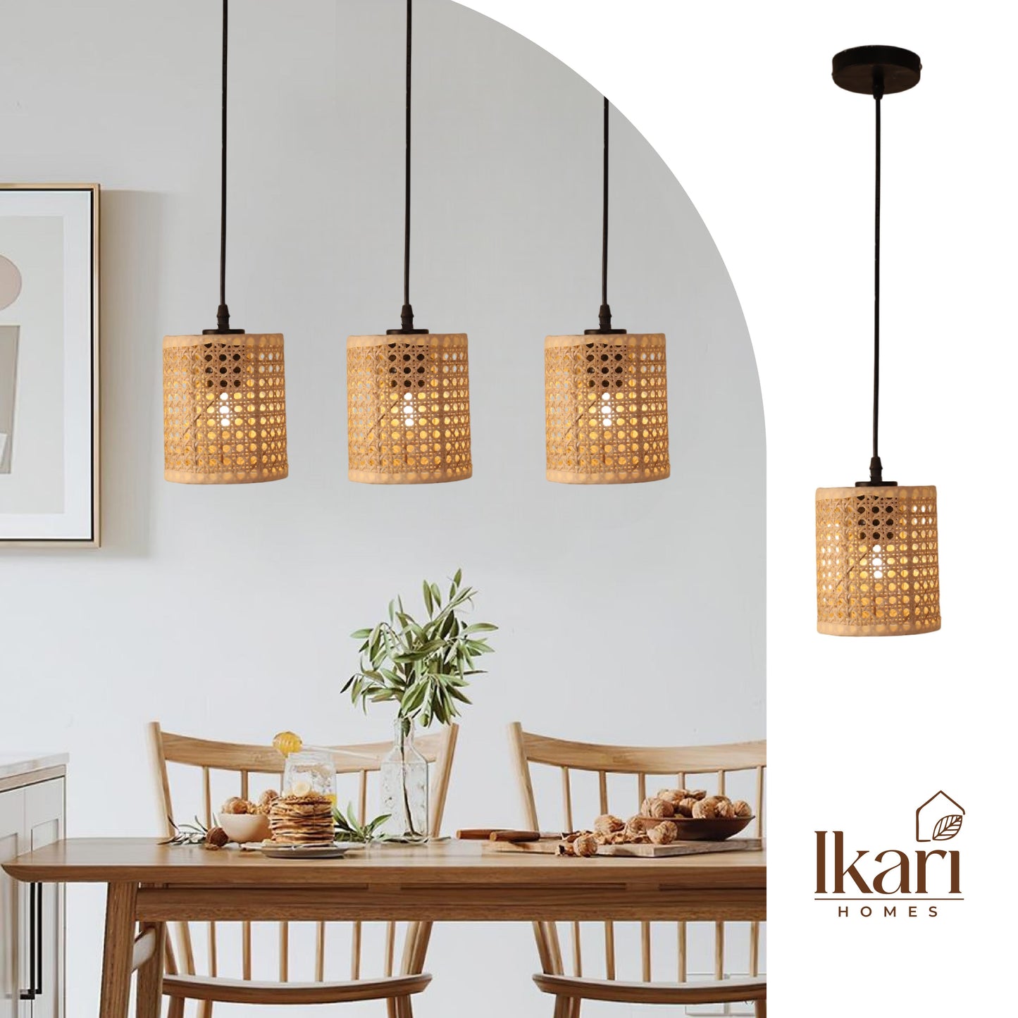 Rattan Crown Hanging Lamp – Woven Elegance