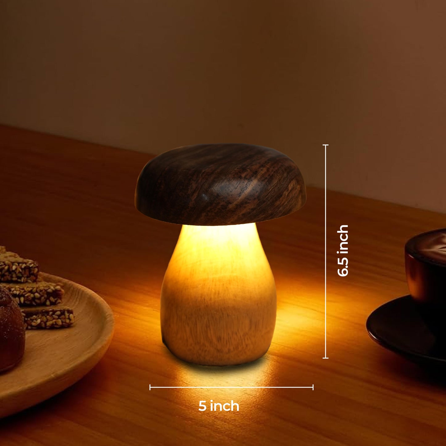 Handcrafted Wooden Mushroom Lamp – Whimsical Glow, Natural Charm