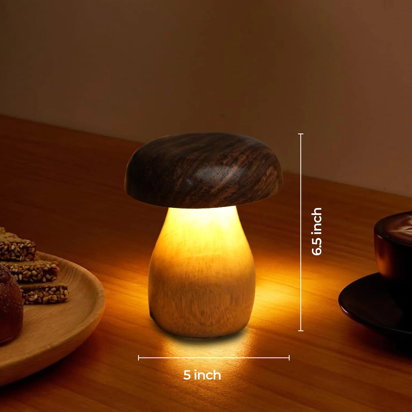 Handcrafted Wooden Mushroom Lamp – Whimsical Glow, Natural Charm