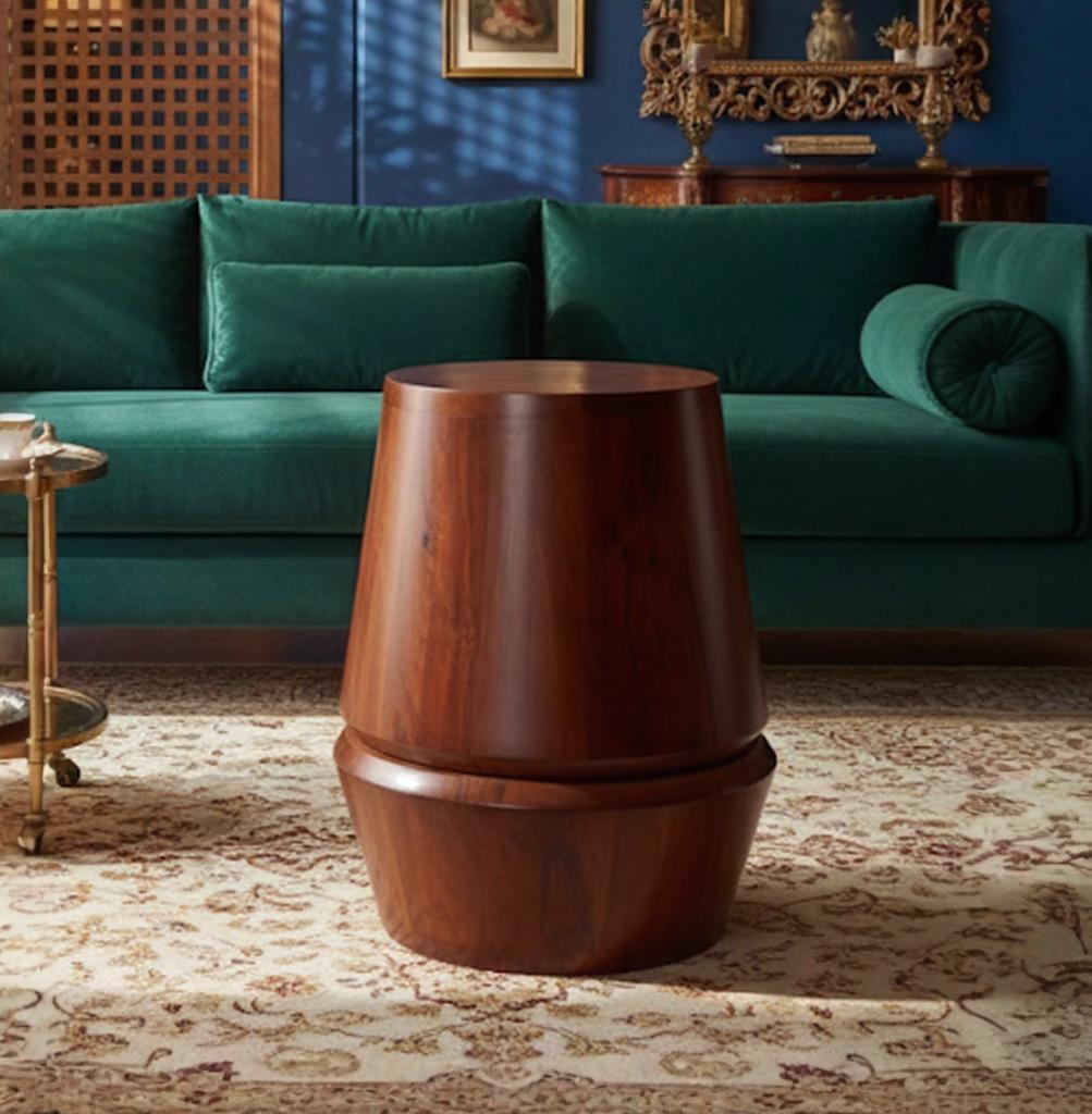 Terra Perch Accent Table by Ikarihomes, Acacia wood, modern minimalist side table.