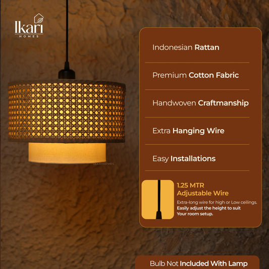 Hexa Duo Rattan Hanging Lamp (Big Size - 14 Inch)