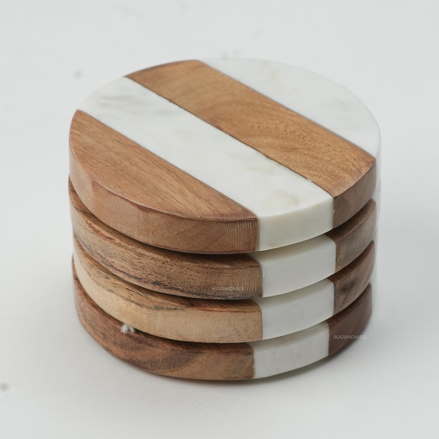 Boho Terra Duo Round Marble & Wood Coasters, Set of 4