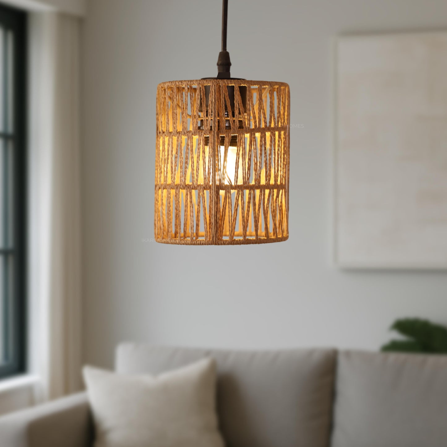 Raffia Zig Zag Pendant Lamp – Handwoven Elegance