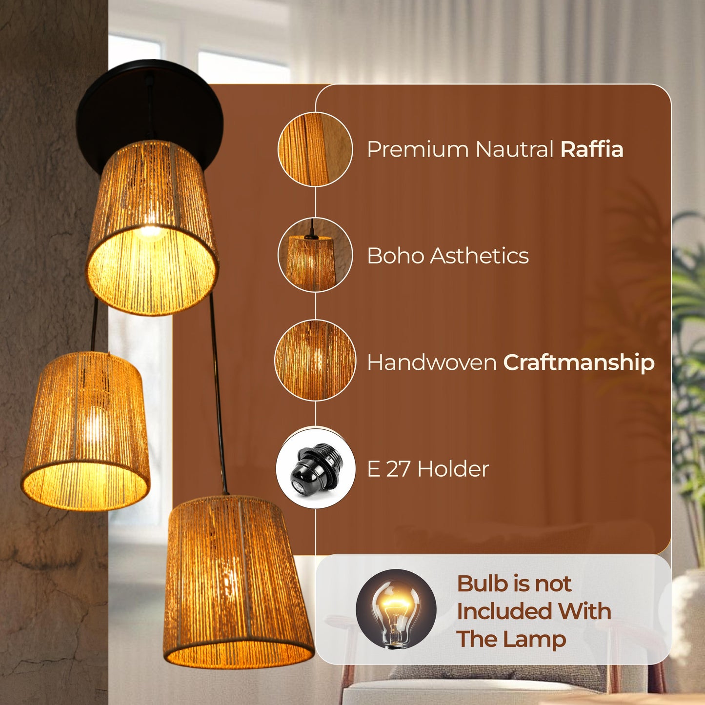 Twisted Woven Hanging Lamp Boho Chandelier