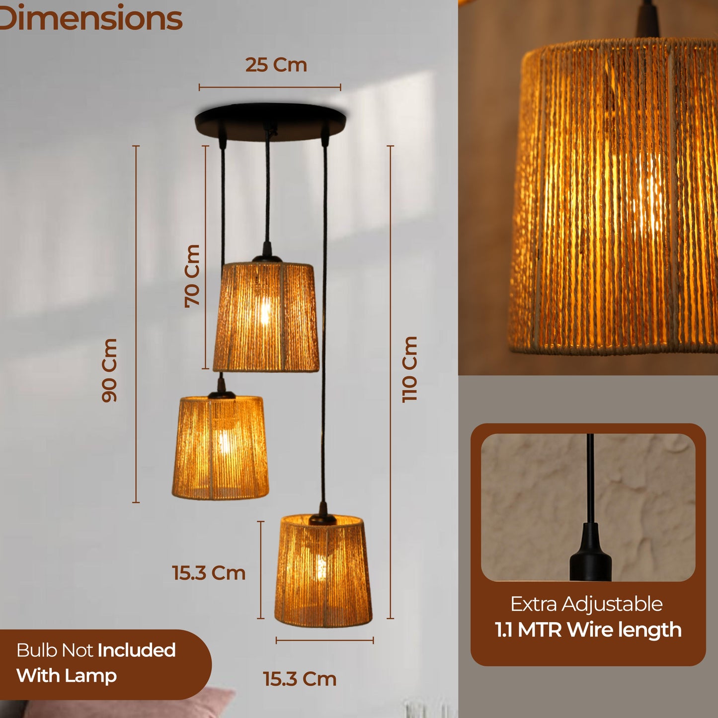 Twisted Woven Hanging Lamp Boho Chandelier