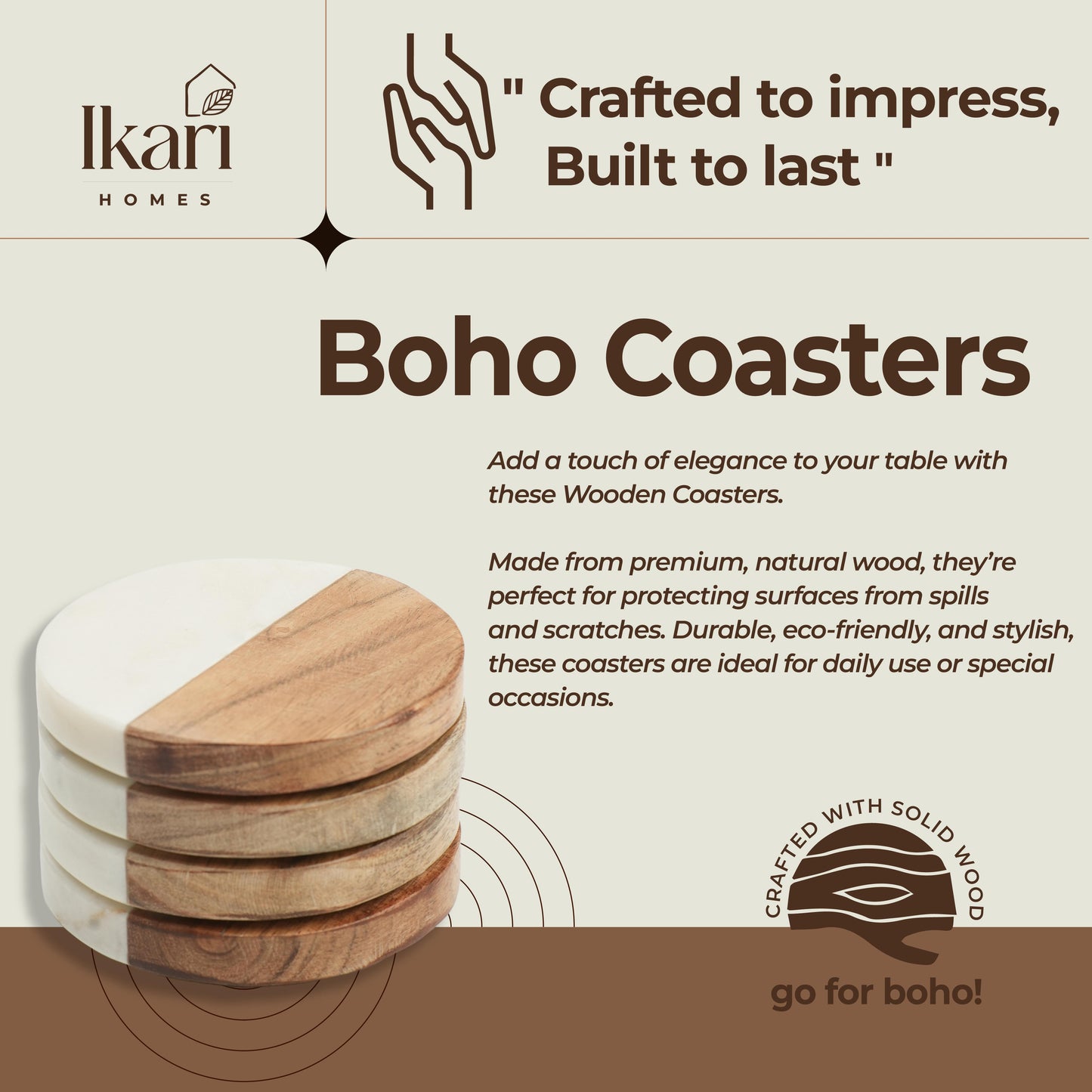 Round Marble & Wood Coasters, Set of 4