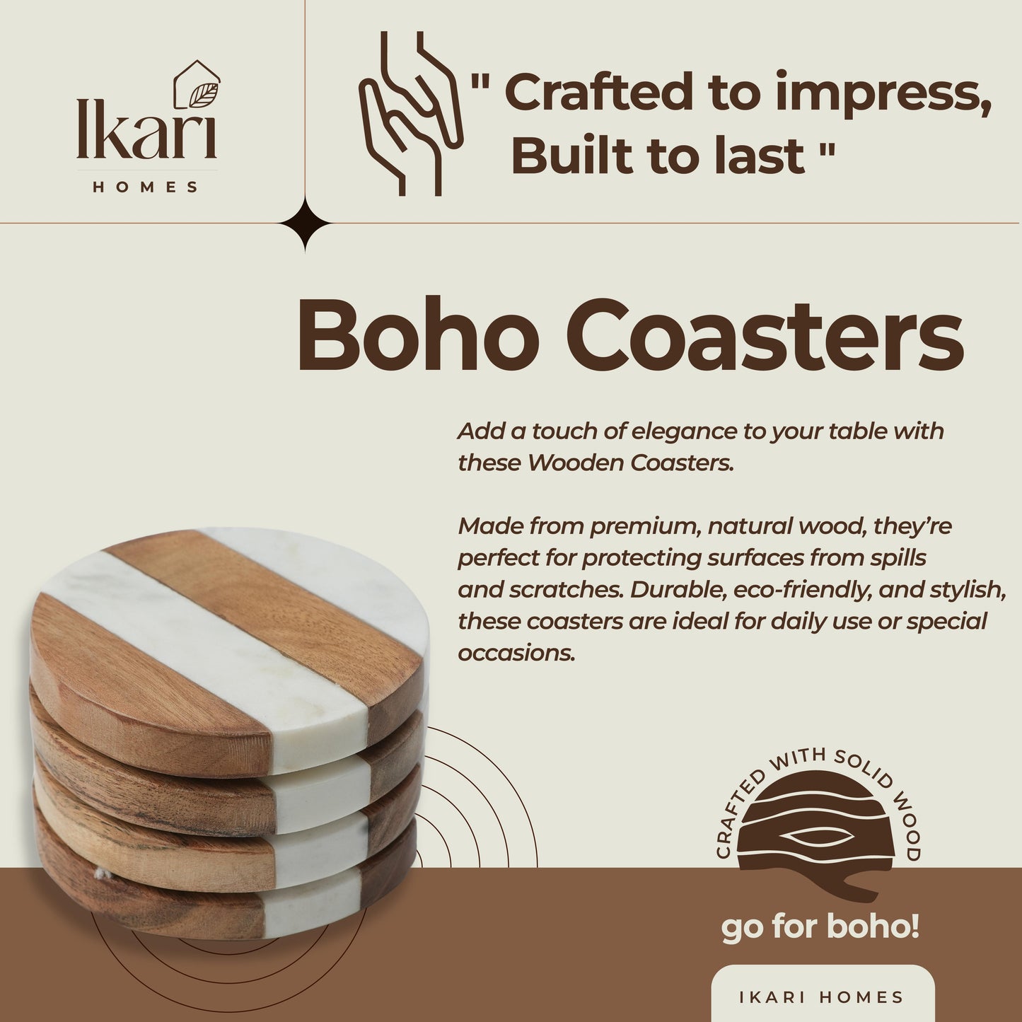 Boho Terra Duo Round Marble & Wood Coasters, Set of 4