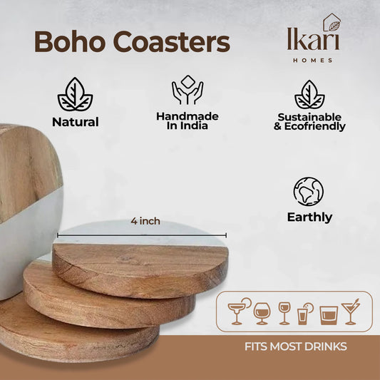 Round Marble & Wood Coasters, Set of 4