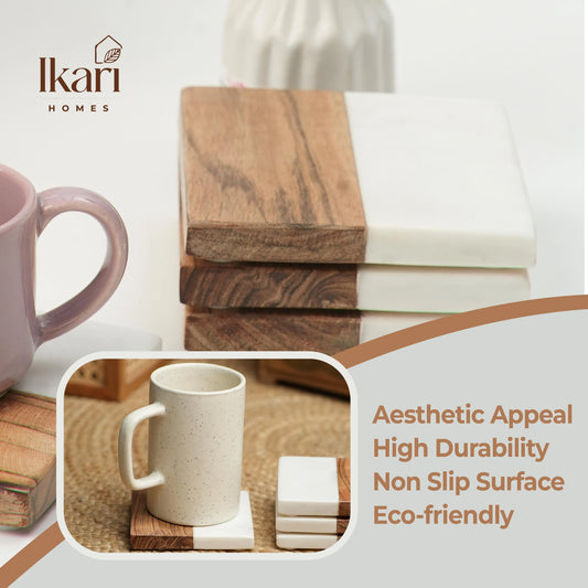 Boho Square Coasters – Natural Marble and Wood Blend (Set of 4)