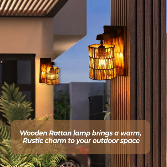 Rustic Wooden Wall Lamp – Textured Elegance, Boho Glow