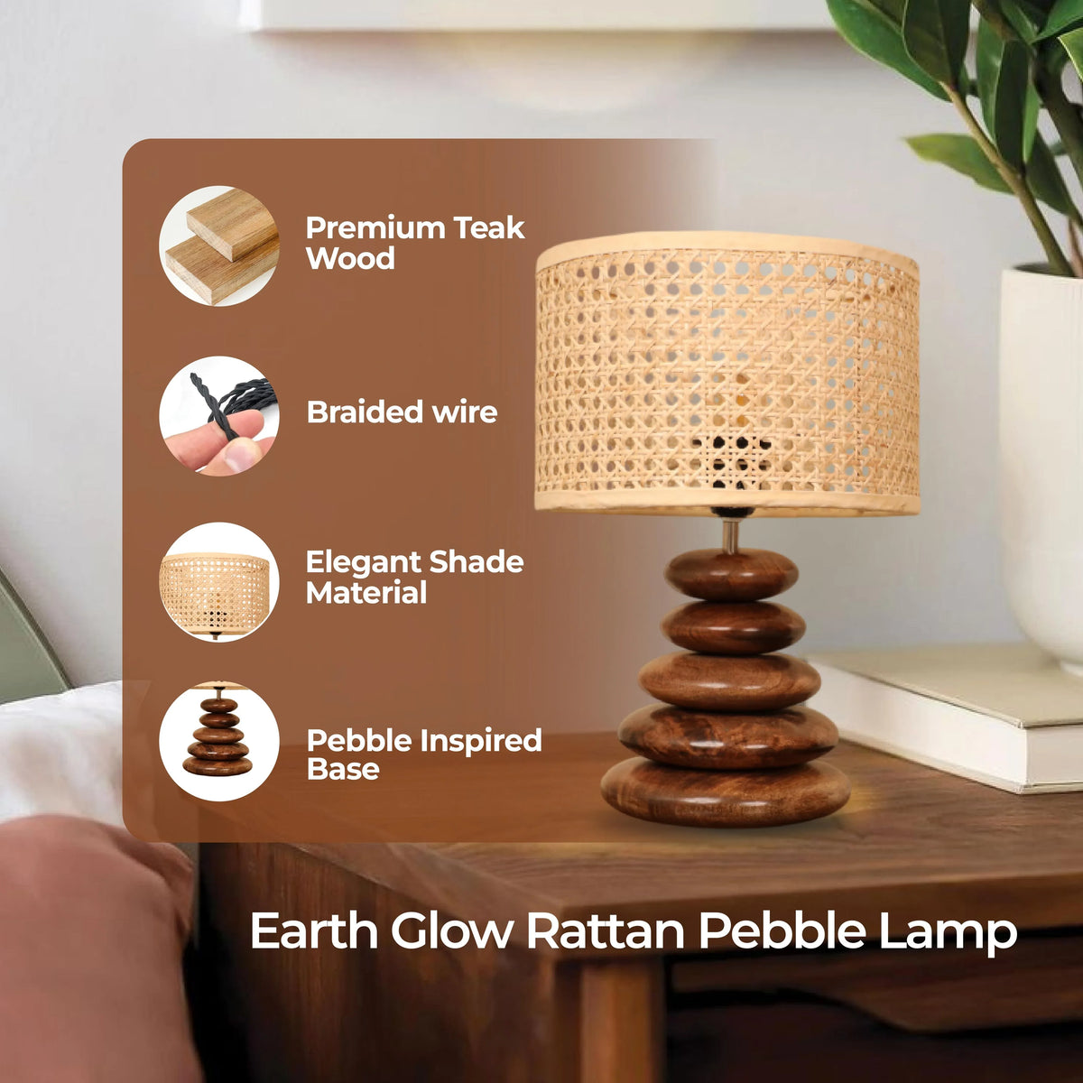 Rattan Pebble Lamp - Crafted for Calm.