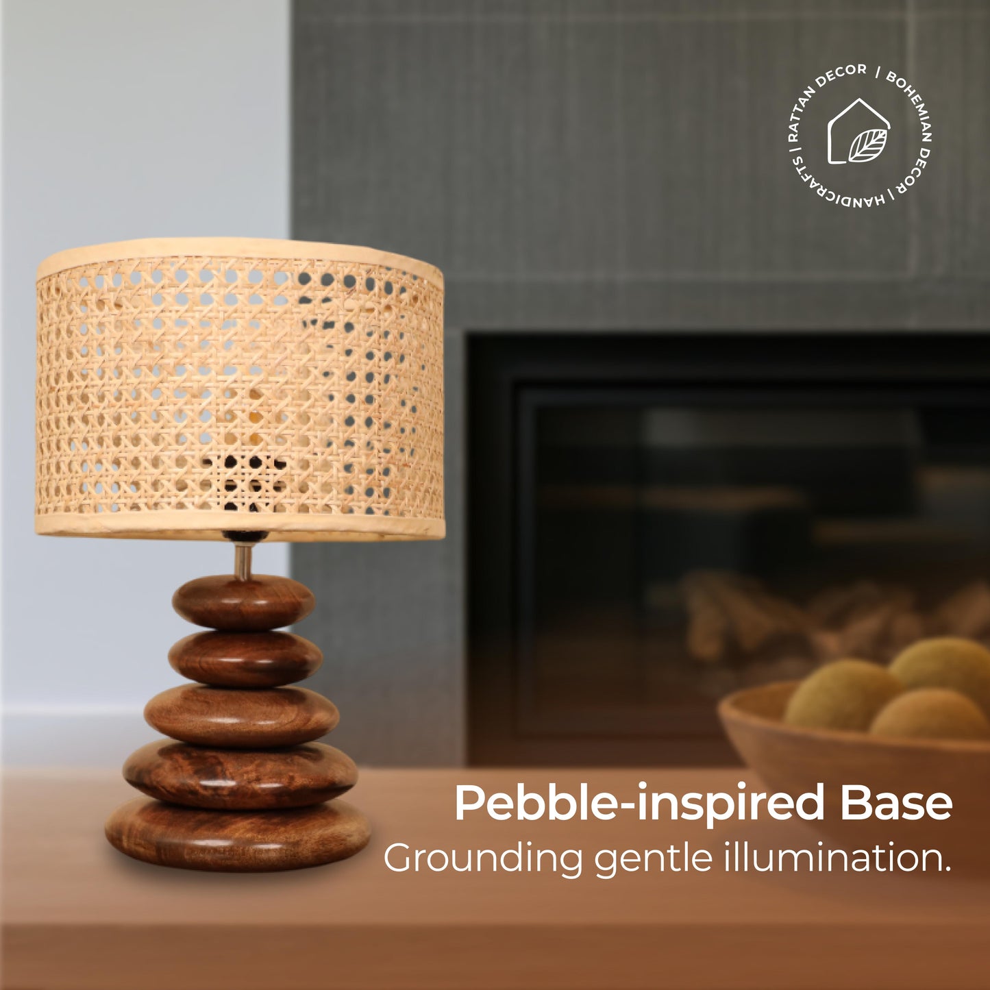 Rattan Pebble Lamp - Crafted for Calm.