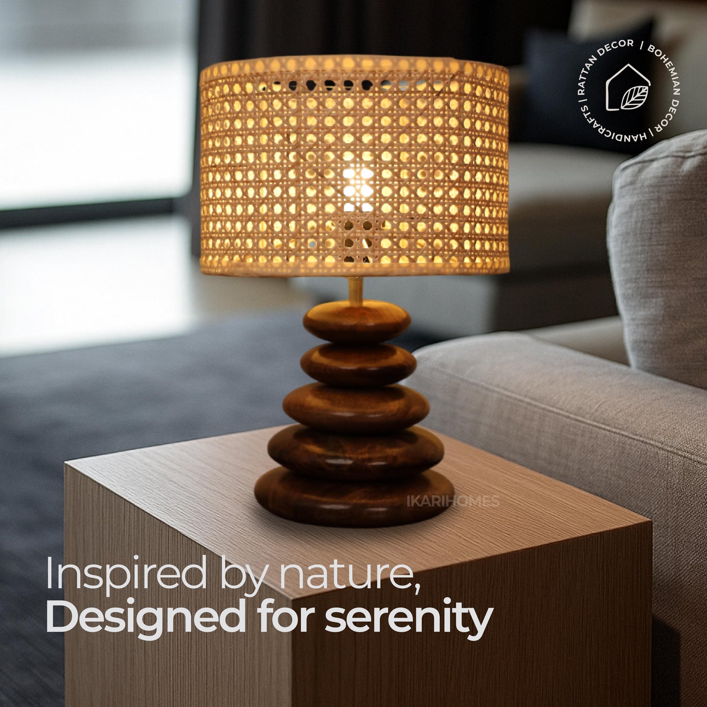 Rattan Pebble Lamp - Crafted for Calm.