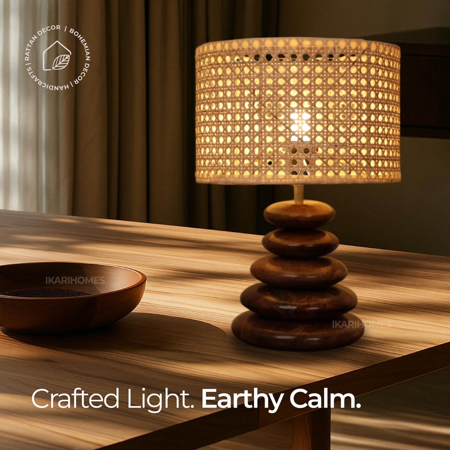 Rattan Pebble Lamp - Crafted for Calm.