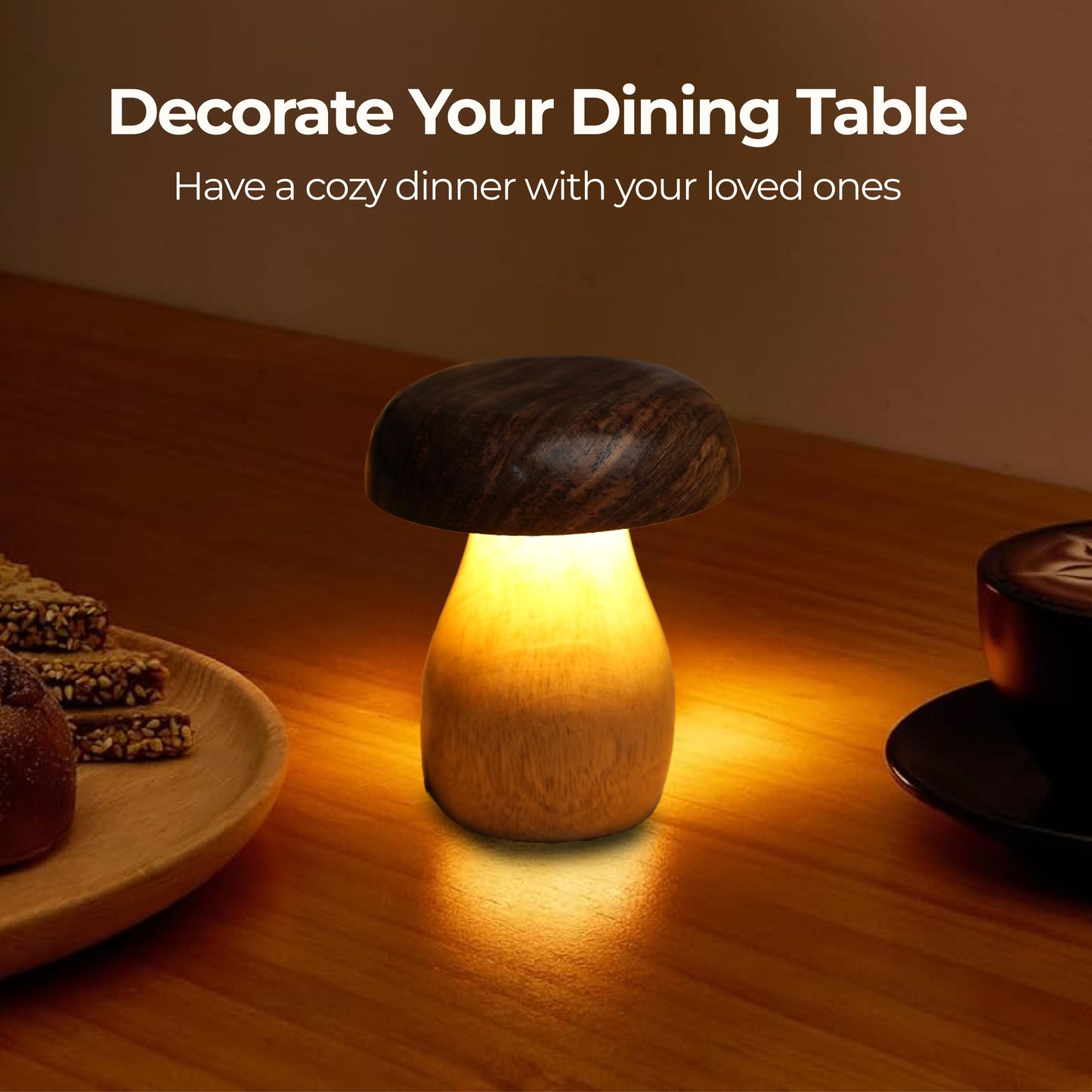 Handcrafted Wooden Mushroom Lamp – Whimsical Glow, Natural Charm
