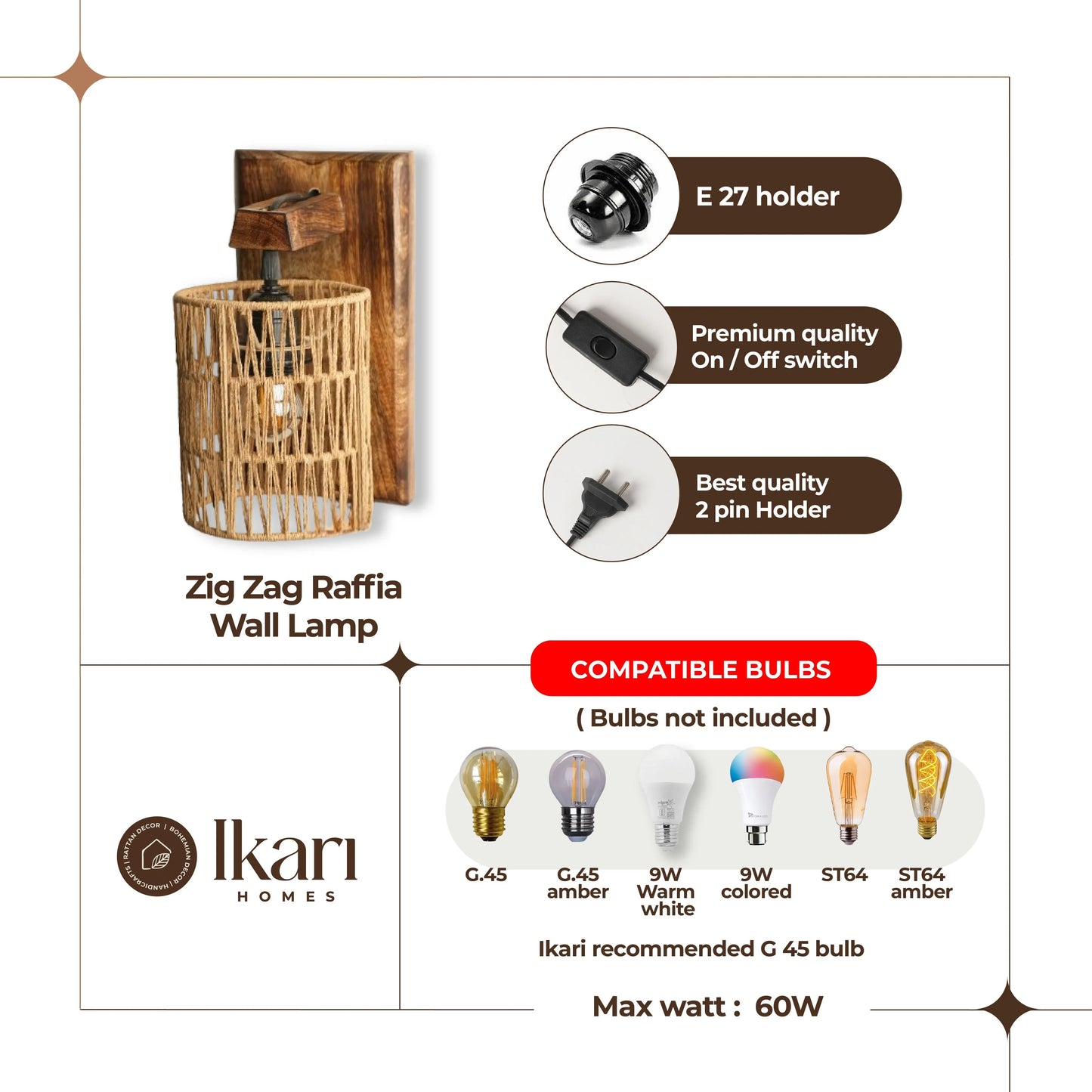 Rustic Wooden Wall Lamp – Textured Elegance, Boho Glow