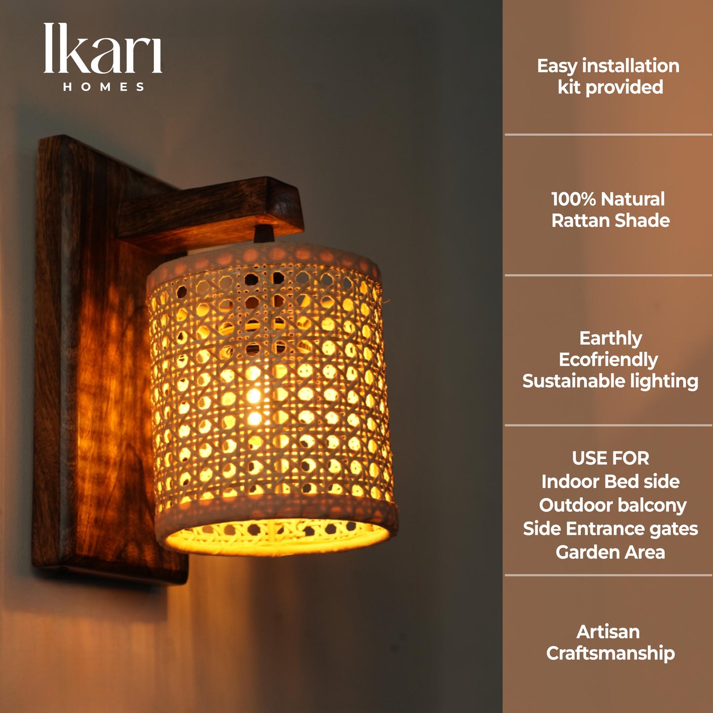 Rustic Rattan Wall Lamp – Geometric Elegance, Boho Glow