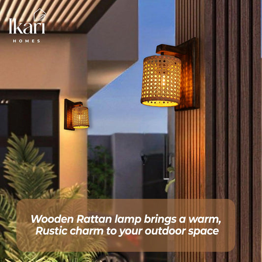 Rustic Rattan Wall Lamp – Geometric Elegance, Boho Glow