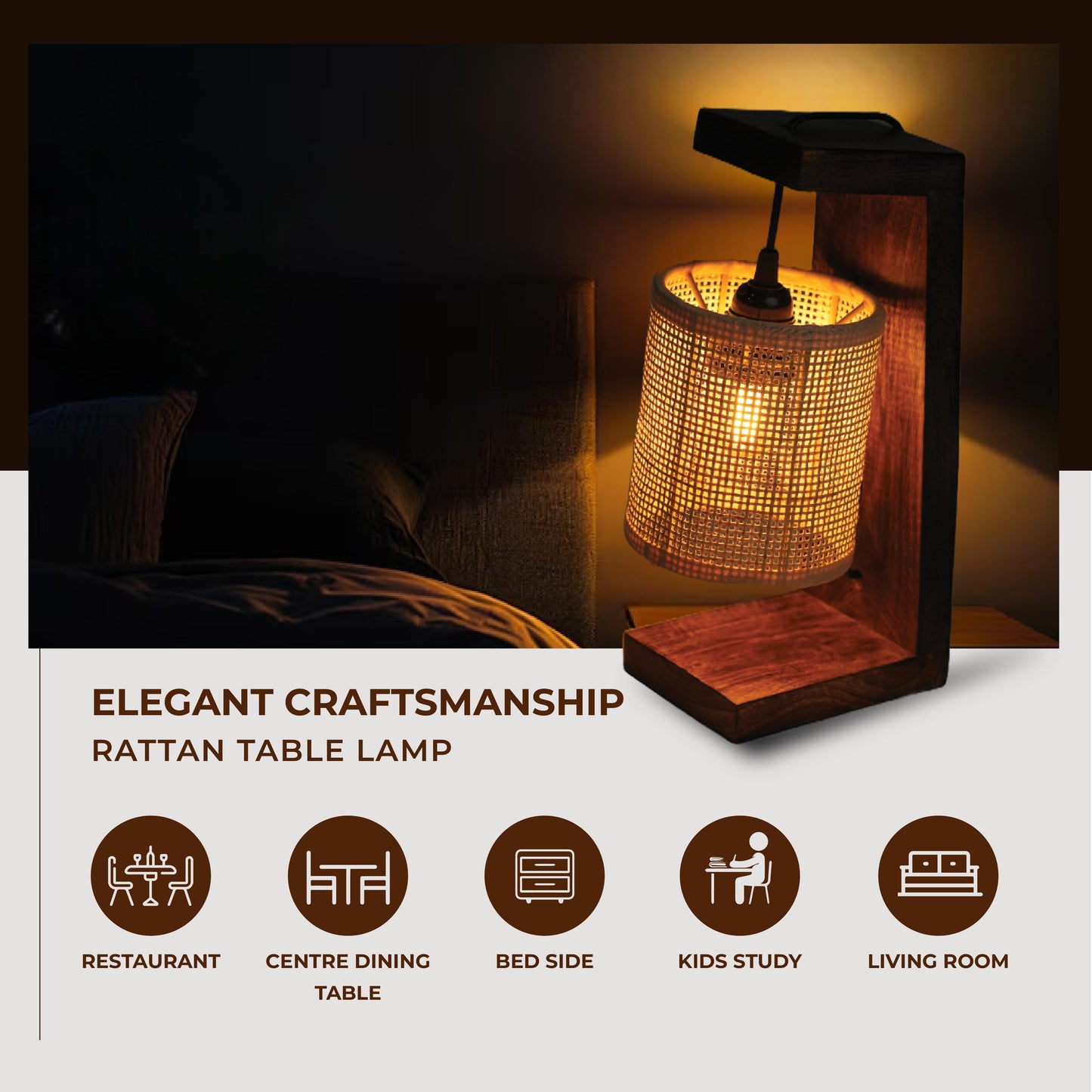 Rattan Square Table Lamp – Natural Form, Warm Function