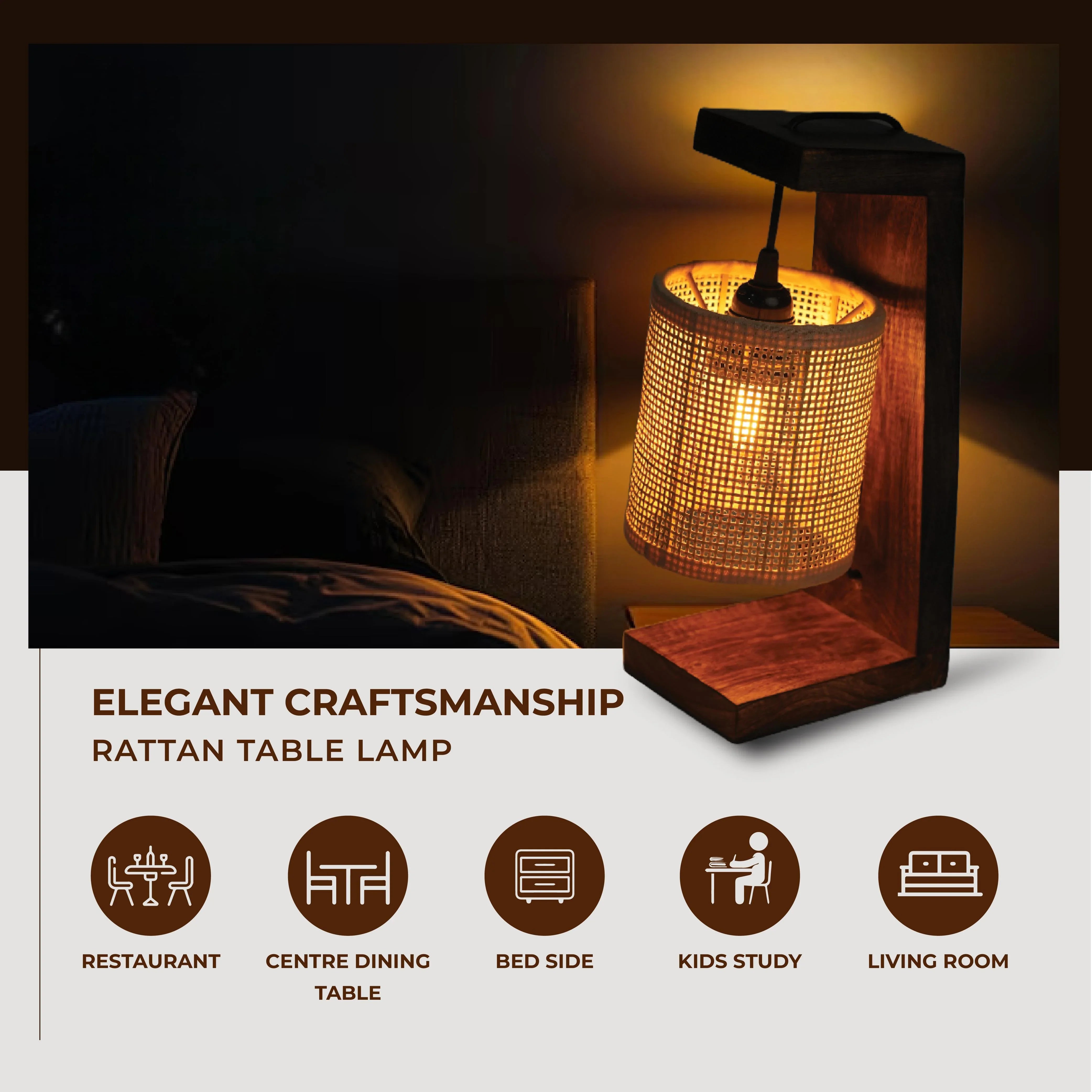 Rattan Square Table Lamp – Natural Form, Warm Function