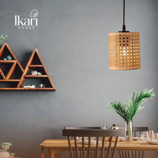 Rattan Crown Hanging Lamp – Woven Elegance