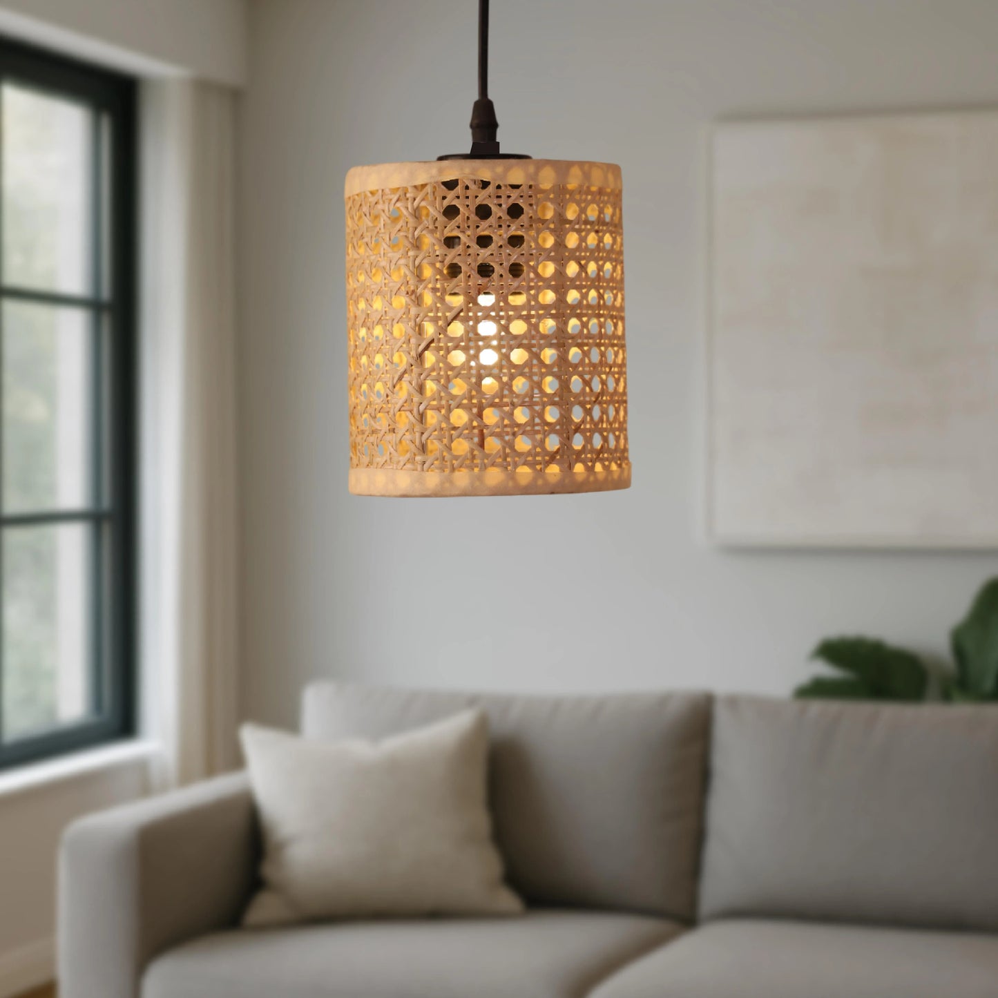 Rattan Crown Hanging Lamp – Woven Elegance