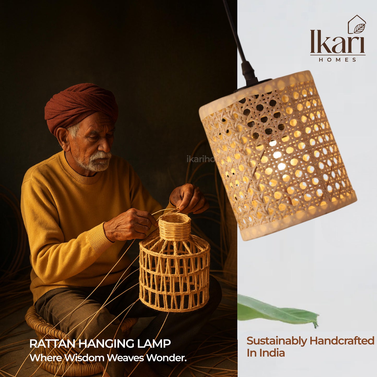 Rattan Crown Hanging Lamp – Woven Elegance