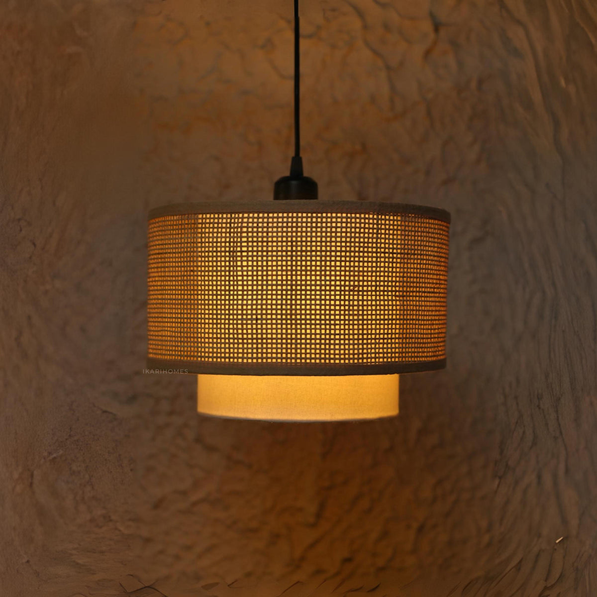 Rattan Square Duo Hanging Lamp 14 Inch