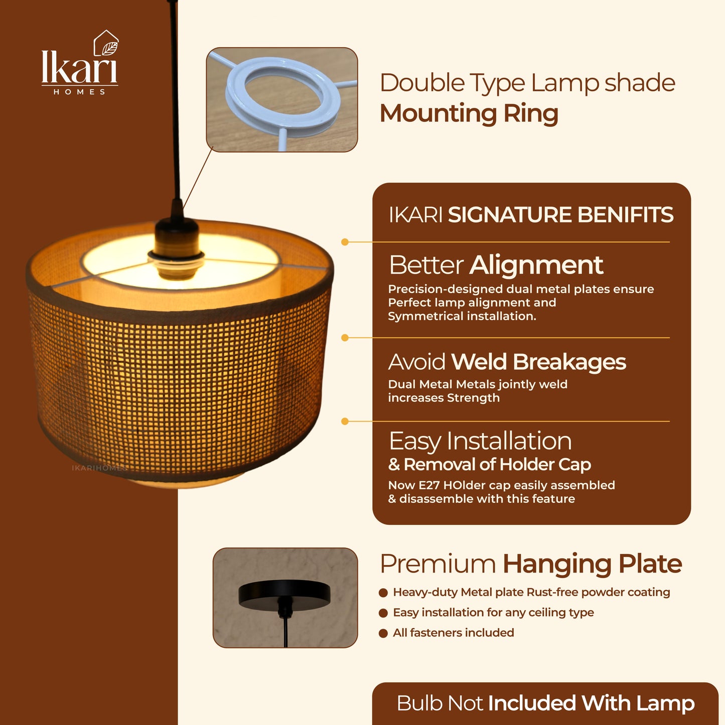 Rattan Square Duo Hanging Lamp 14 Inch