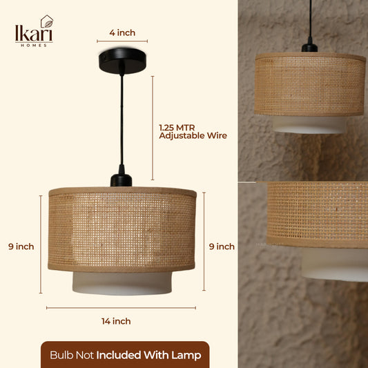 Rattan Square Duo Hanging Lamp 14 Inch