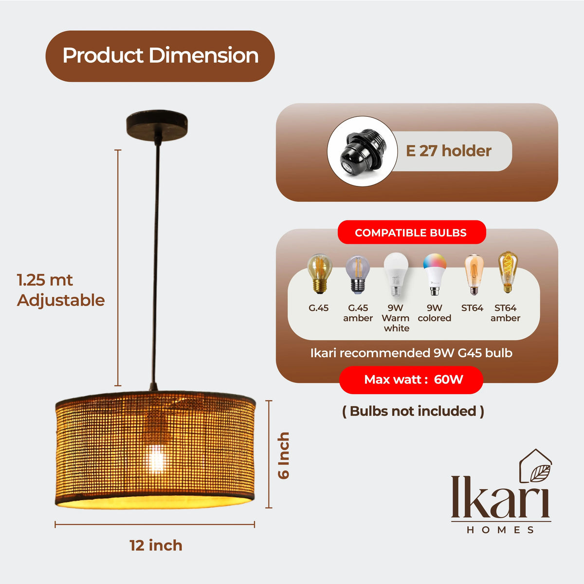 Rattan pendant Lamp shade - 12 inch