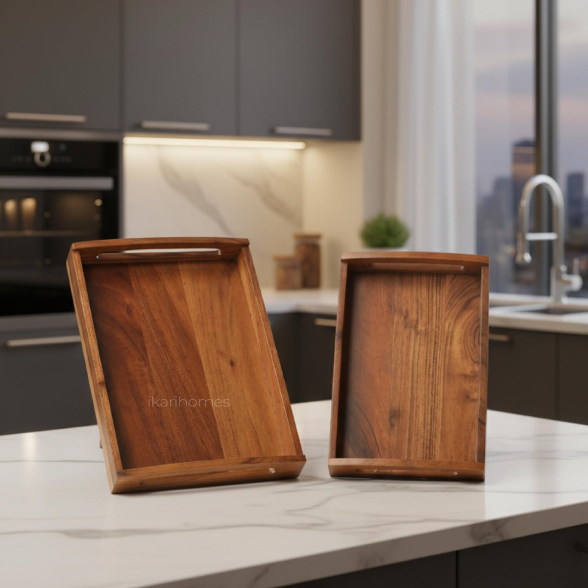 Dual Harmony Acacia Tray Set of 2