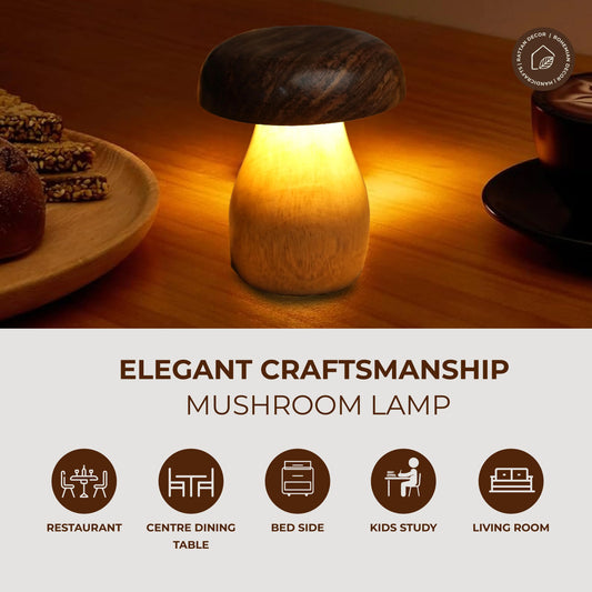 Handcrafted Wooden Mushroom Lamp – Whimsical Glow, Natural Charm