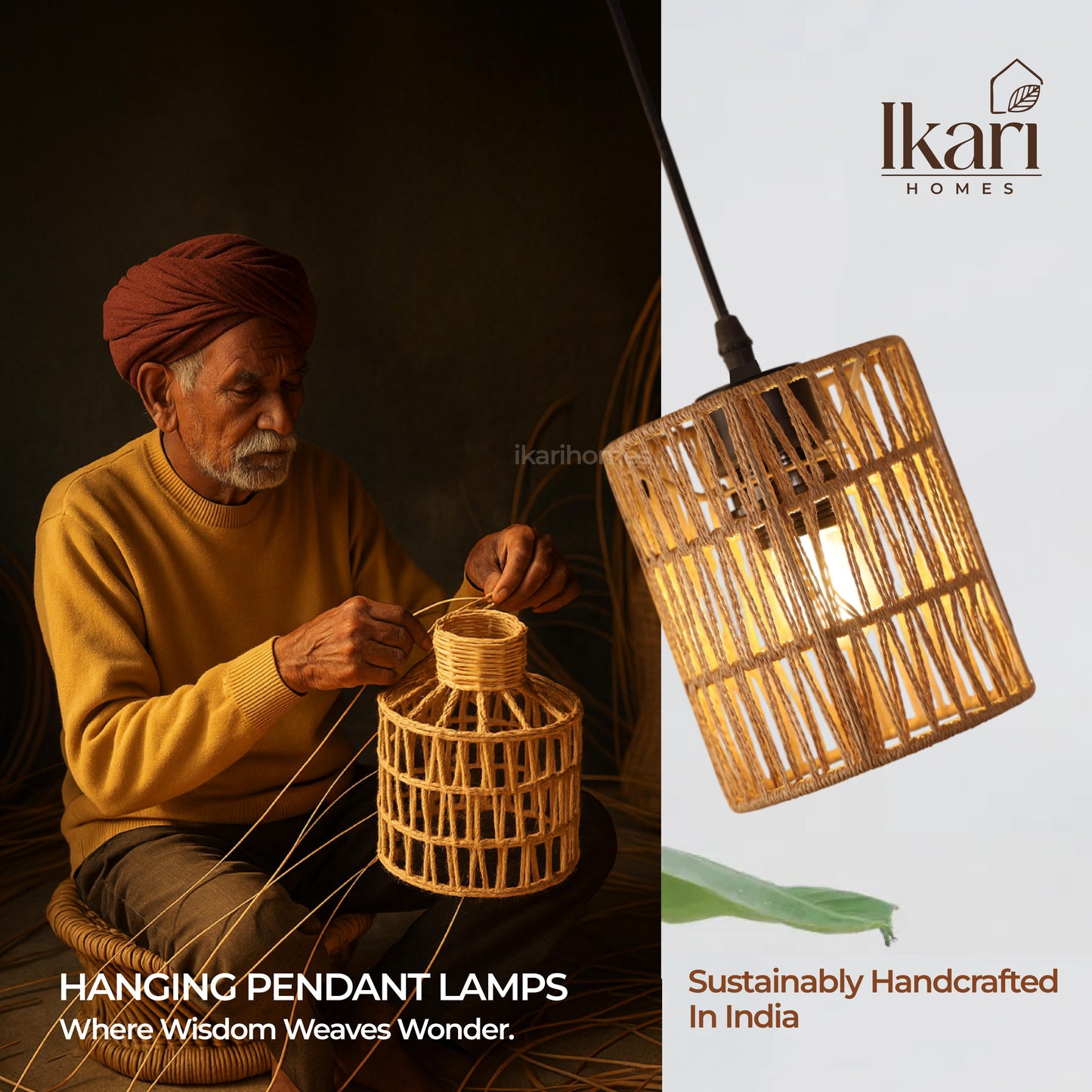 Raffia Zig Zag Pendant Lamp – Handwoven Elegance