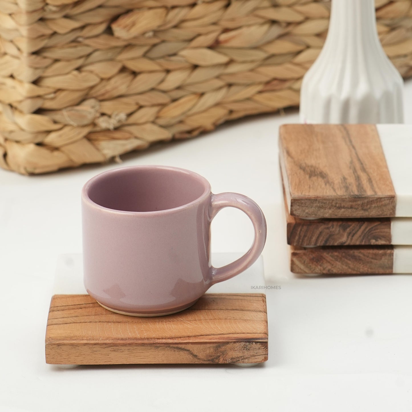 Boho Square Coasters – Natural Marble and Wood Blend (Set of 4)