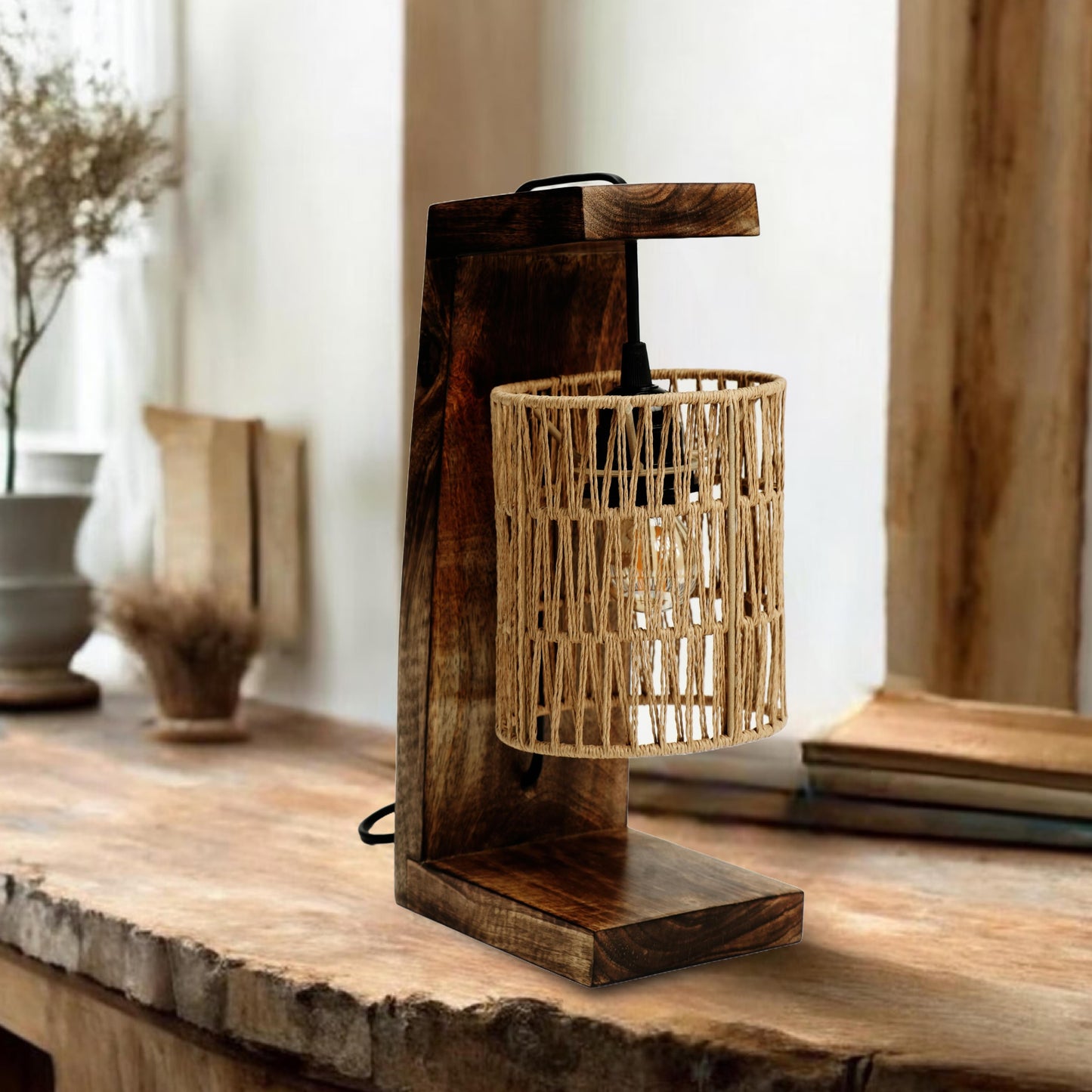 Zig Zag Rattan Table Lamp – Bold Weave, Soft Ambience