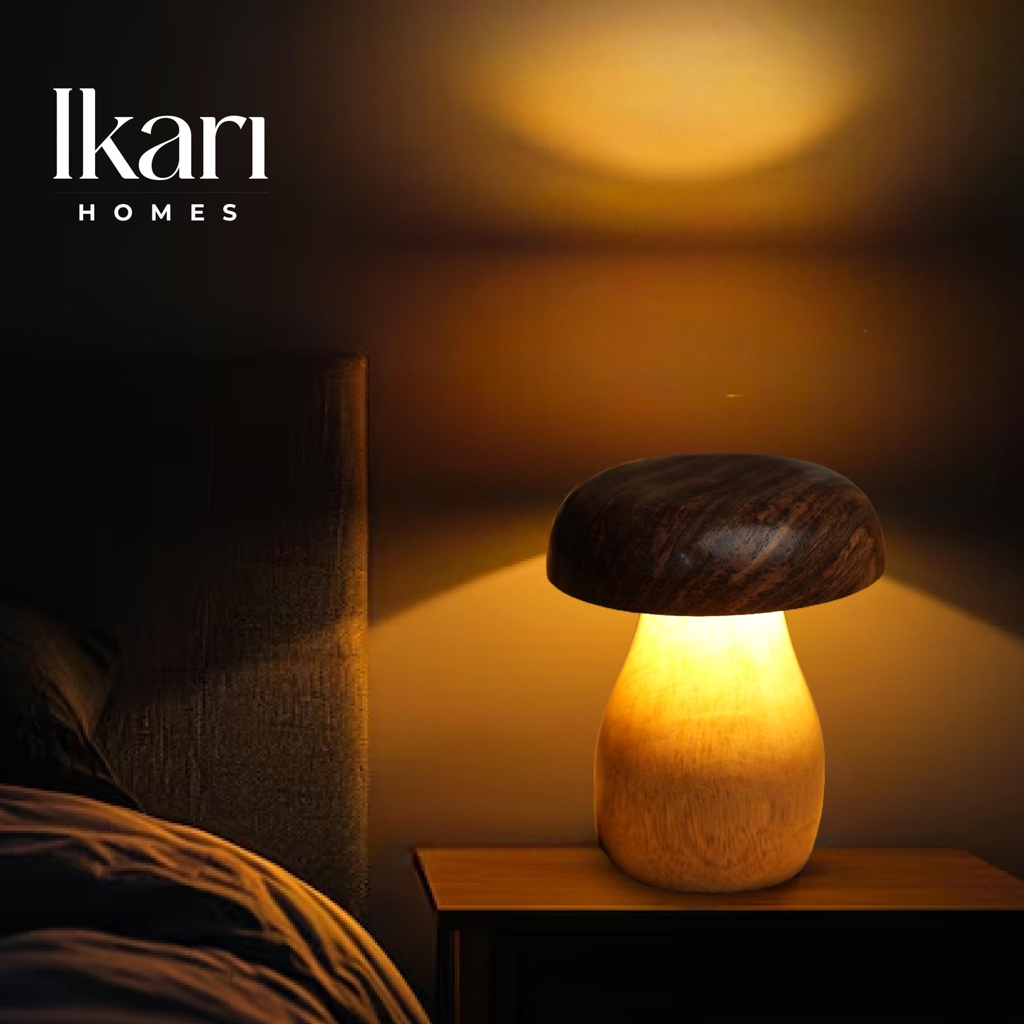 Handcrafted Wooden Mushroom Lamp – Whimsical Glow, Natural Charm