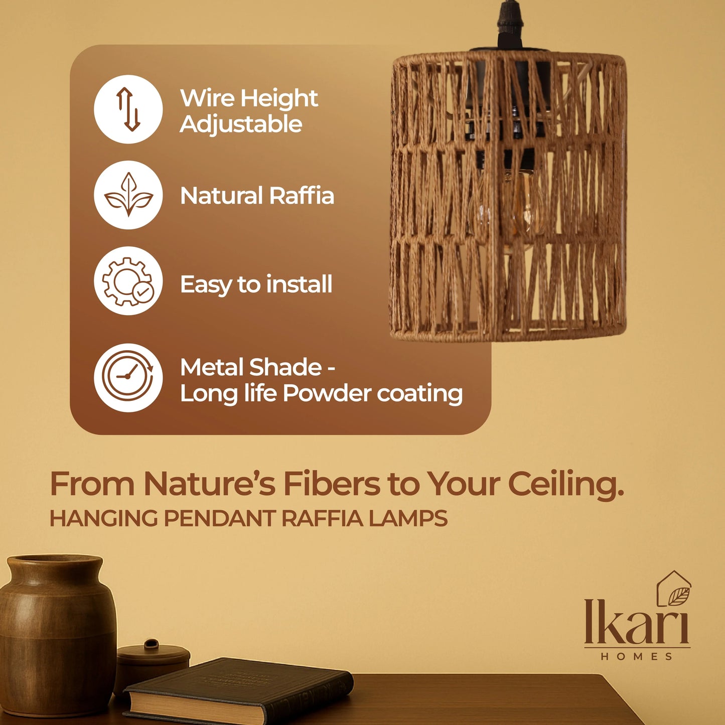 Raffia Zig Zag Pendant Lamp – Handwoven Elegance