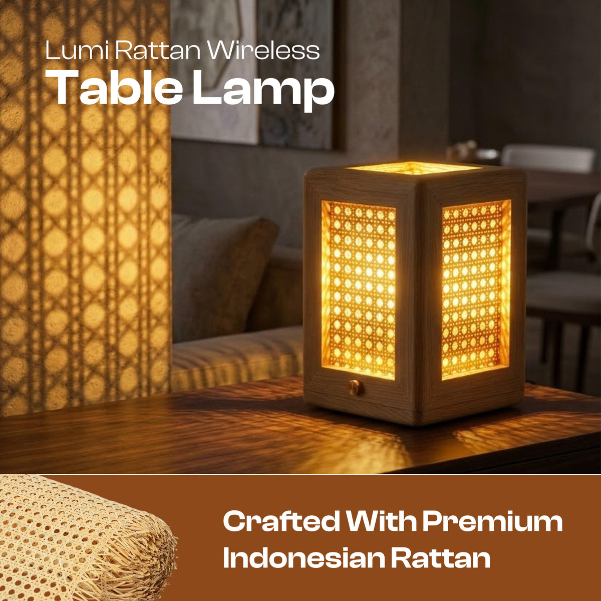 Lumi Rattan Wireless Table Lamp